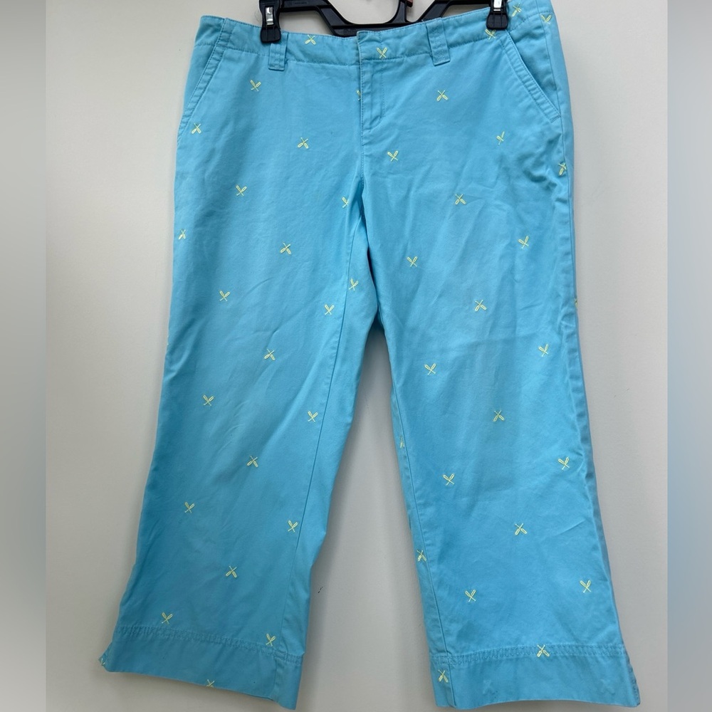 Y2K Lilly Pulitzer palm beach fit blue cotton Capri pants cropped crossed oars